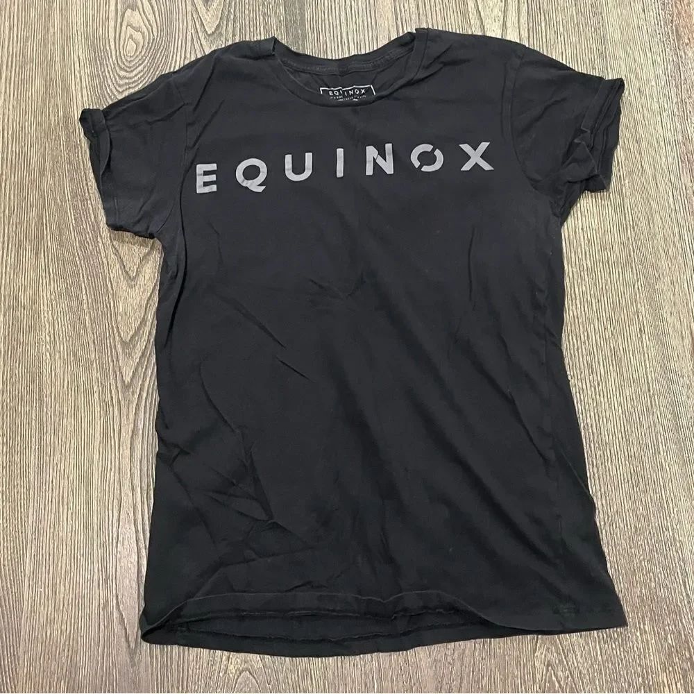 Equinox T-Shirt Short Sleeve Crewneck Pullover Cotton Logo Print Black Size L